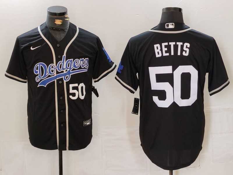 Men%27s Los Angeles Dodgers #50 Mookie Betts Number Black White Cool Base Stitched Jerseys->los angeles dodgers->MLB Jersey